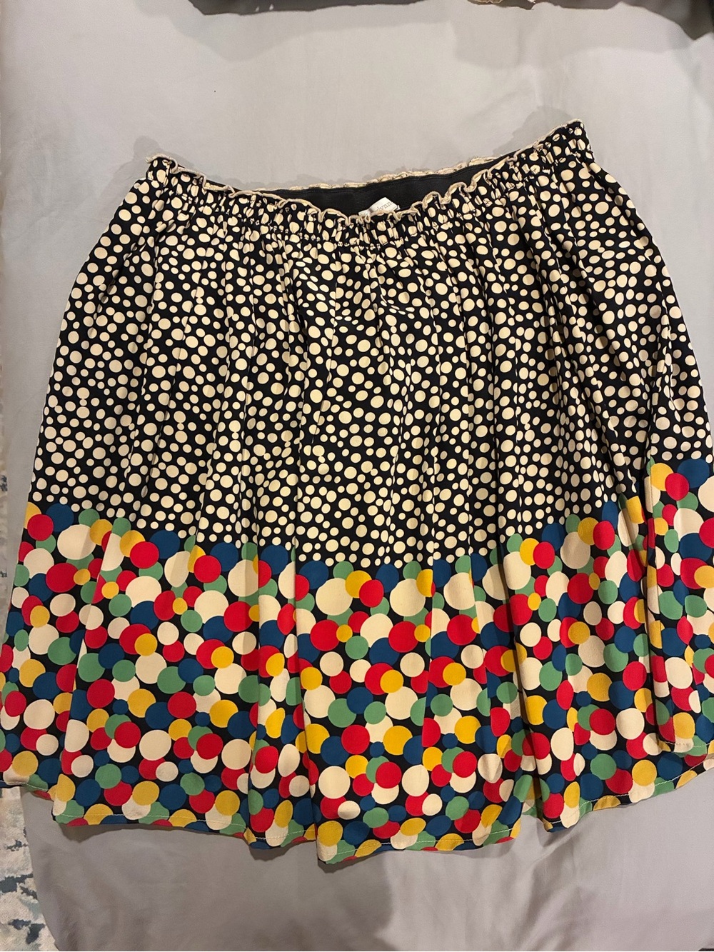 Corey Lynn Calter Black & Cream Polka Dot Mini Skirt with Multicolor Dot Border